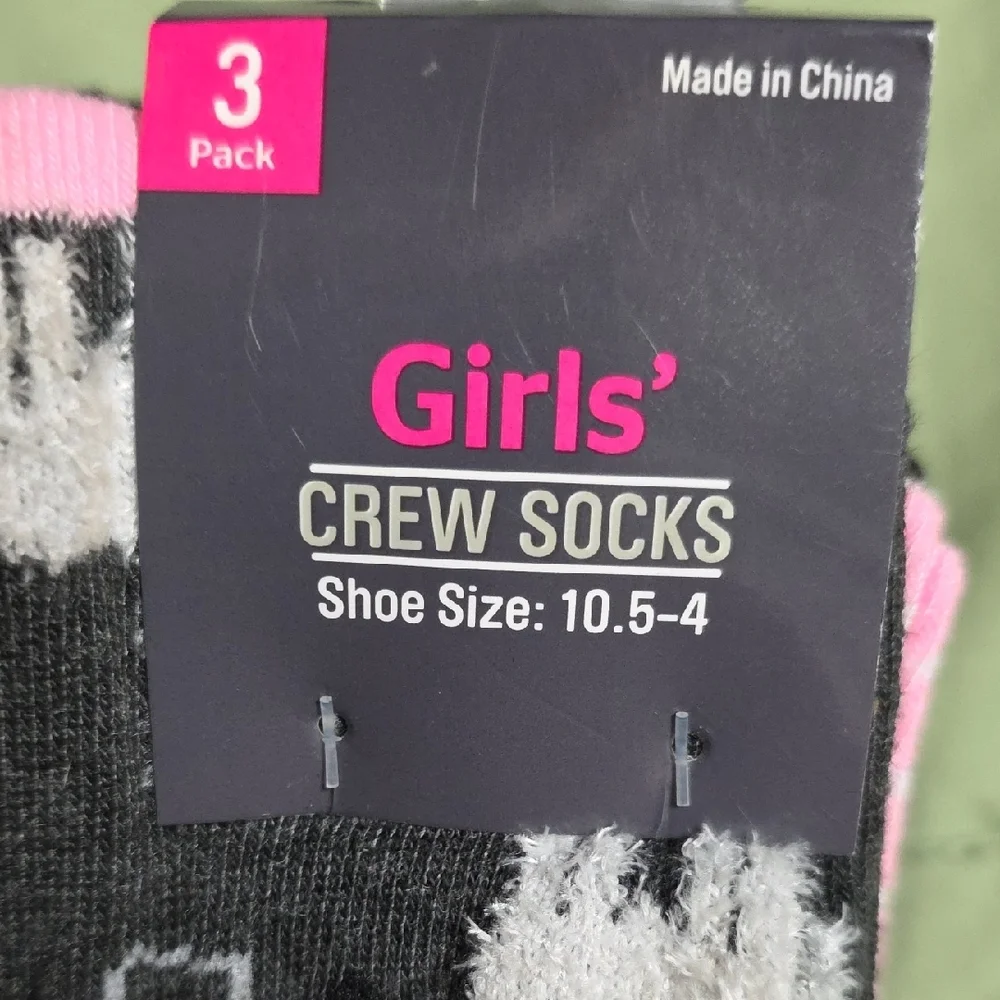 Girls' Black and Pink Crew Socks